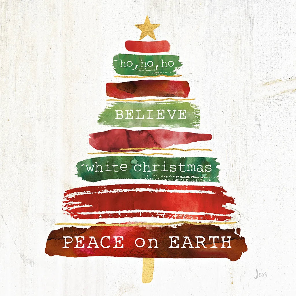 Tree Trimming IV on White Wood by Jess Aiken. SKU 27891a. Archival Giclee Fine art print for wall decor.