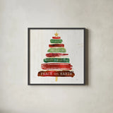 Tree Trimming IV on White Wood by Jess Aiken. Shown in a sleek black glass frame for a contemporary gallery look. Available as an archival giclee rolled canvas, fine art paper, or poster print. SKU 27891a.