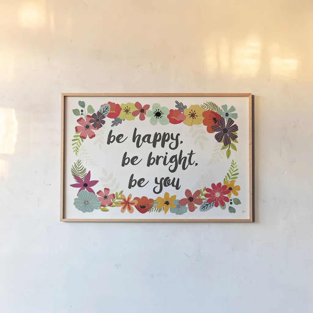 Words and Petals I by Jess Aiken. shown as a paper print in a natural frame. Available as a archival giclee rolled canvas, fine art paper, or poster print. SKU 28813i.