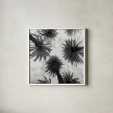 Amongst the Palms Square by Jim Dratfield. Shown in a crisp white glass frame for a clean and minimalist style. Available as an archival giclee rolled canvas, fine art paper, or poster print. SKU 30220a.