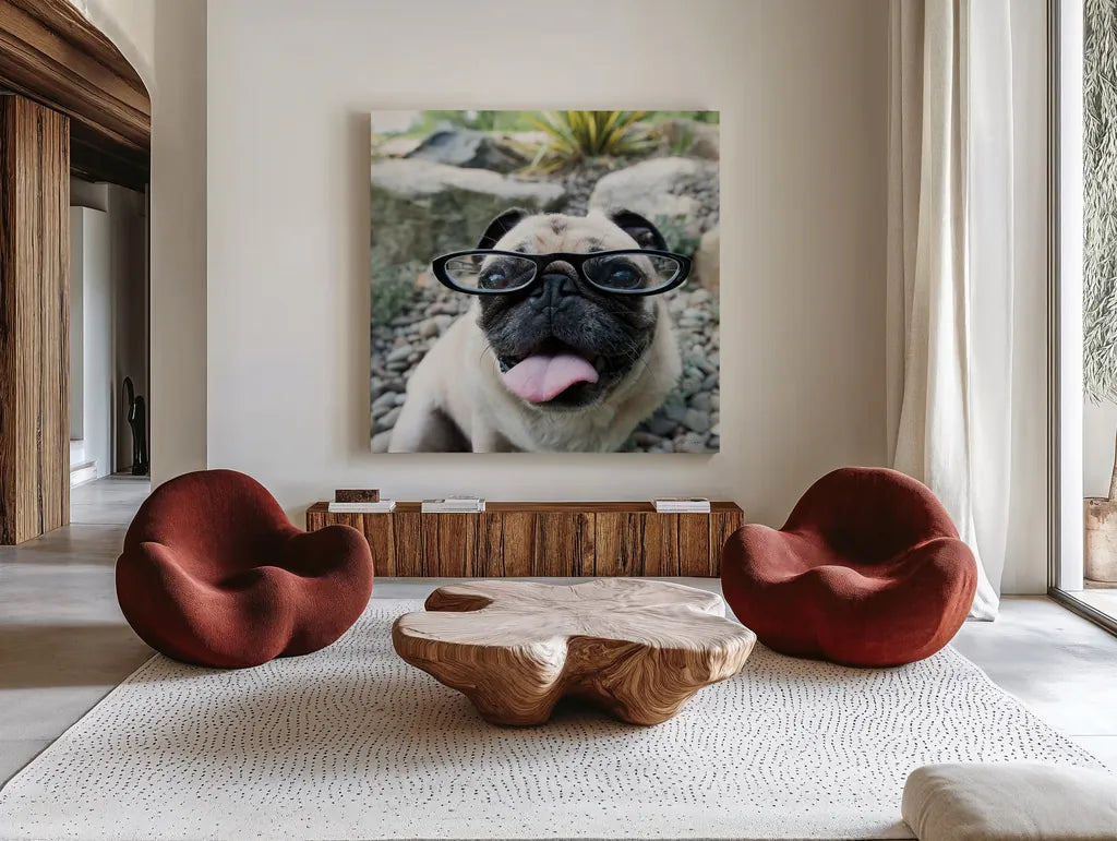 Four Eyes Crop by Jim Dratfield. Shown as extra-large giant wall art in a modern living room. Available as an archival giclee rolled canvas, fine art paper, or poster print. SKU 41093a.
