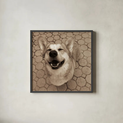 Smile and The World Smiles with You Crop by Jim Dratfield. Shown in a sleek black glass frame for a contemporary gallery look. Available as an archival giclee rolled canvas, fine art paper, or poster print. SKU 9295a.