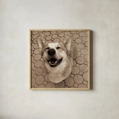 Smile and The World Smiles with You Crop by Jim Dratfield. Shown in a natural wood glass frame for a timeless modern aesthetic. Available as an archival giclee rolled canvas, fine art paper, or poster print. SKU 9295a.