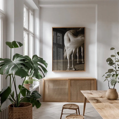 Swoosh by Jim Dratfield. shown as a print in a natural wood frame in a dining room. Available as a archival giclee rolled canvas, fine art paper, or poster print. SKU 25473h.