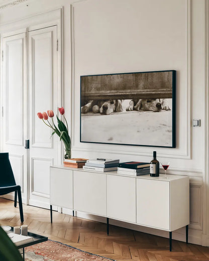 We See You v2 by Jim Dratfield. shown as a framed stretched canvas in a living room above a console. Available as a archival giclee rolled canvas, fine art paper, or poster print. SKU 28688i.