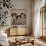 What a Cute Bundle Crop by Jim Dratfield. Shown in a natural wood frame in a cozy modern living room. Available as an archival giclee rolled canvas, fine art paper, or poster print. SKU 25479a.