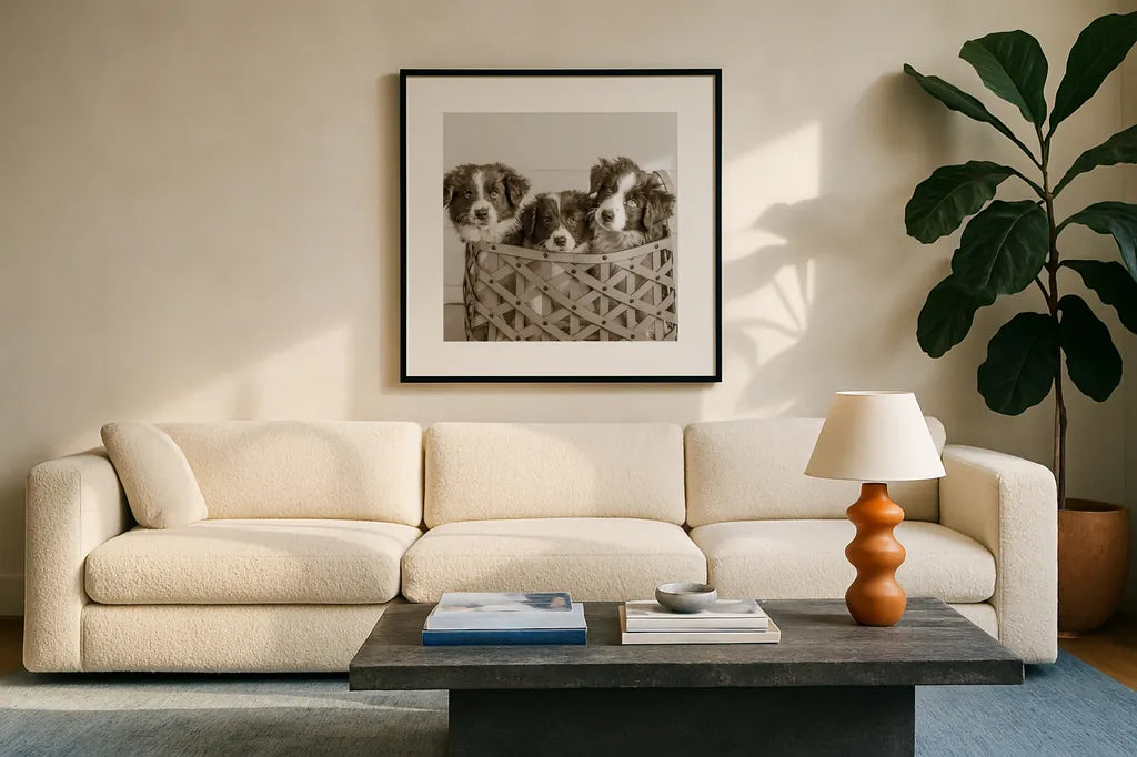 What a Cute Bundle Crop by Jim Dratfield. Displayed in a glass frame with matte in a clean modern living room. Available as an archival giclee rolled canvas, fine art paper, or poster print. SKU 25479a.