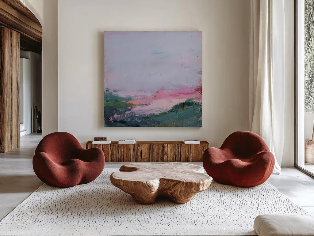 A Place I Have Never Been by Jocelyn Elizabeth. Shown as extra-large giant wall art in a modern living room. Available as an archival giclee rolled canvas, fine art paper, or poster print. SKU 100334a.
