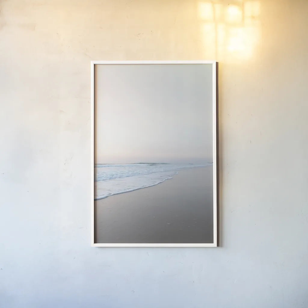 Beach Summer Dusk by Jocelyn Elizabeth. shown as a paper print in a white frame. Available as a archival giclee rolled canvas, fine art paper, or poster print. SKU 99320h.