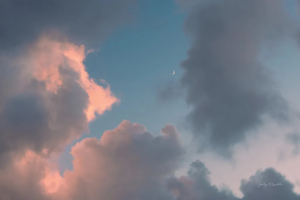 Blue Sky Moonrise by Jocelyn Elizabeth. SKU 100322i. Archival Giclee Fine art print for wall decor.