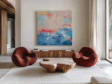 Breathe Out by Jocelyn Elizabeth. Shown as extra-large giant wall art in a modern living room. Available as an archival giclee rolled canvas, fine art paper, or poster print. SKU 94098a.