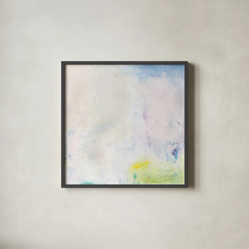 Candy Clouds I by Jocelyn Elizabeth. Shown in a sleek black glass frame for a contemporary gallery look. Available as an archival giclee rolled canvas, fine art paper, or poster print. SKU 100326a.