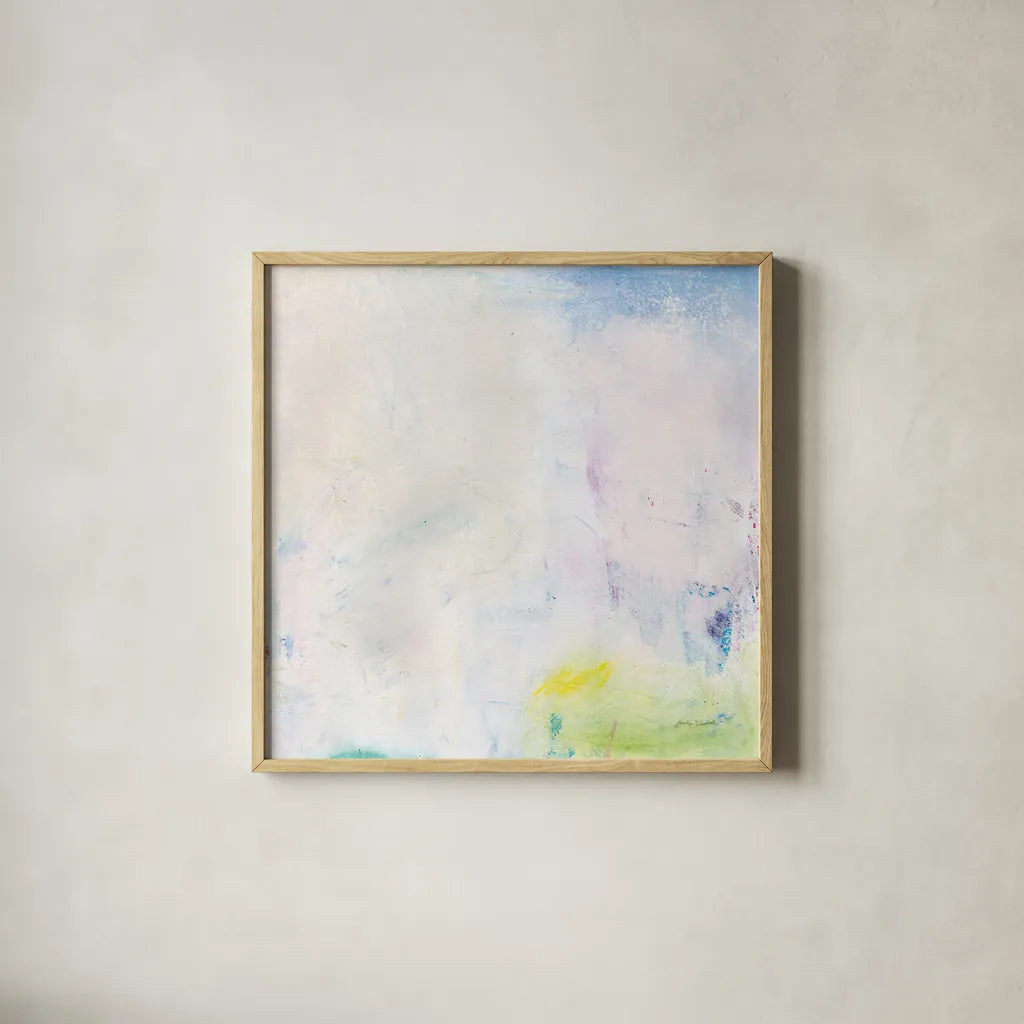 Candy Clouds I by Jocelyn Elizabeth. Shown in a natural wood glass frame for a timeless modern aesthetic. Available as an archival giclee rolled canvas, fine art paper, or poster print. SKU 100326a.