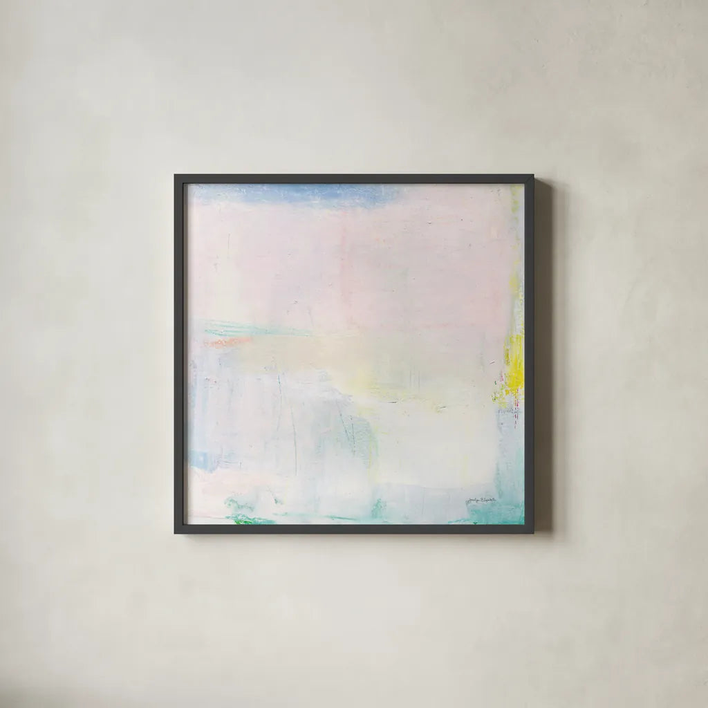 Candy Clouds II by Jocelyn Elizabeth. Shown in a sleek black glass frame for a contemporary gallery look. Available as an archival giclee rolled canvas, fine art paper, or poster print. SKU 100327a.
