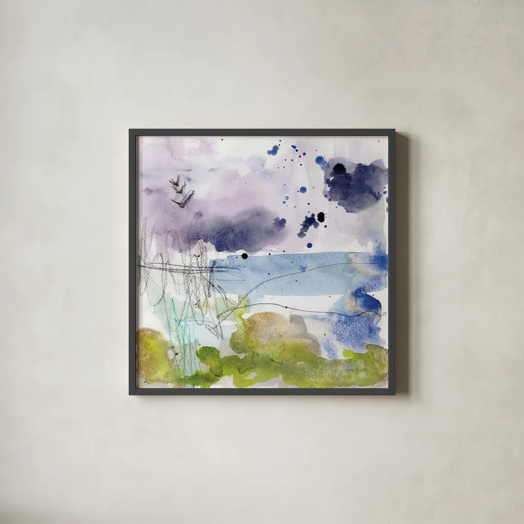 Coastal Storm I by Jocelyn Elizabeth. Shown in a sleek black glass frame for a contemporary gallery look. Available as an archival giclee rolled canvas, fine art paper, or poster print. SKU 101014a.