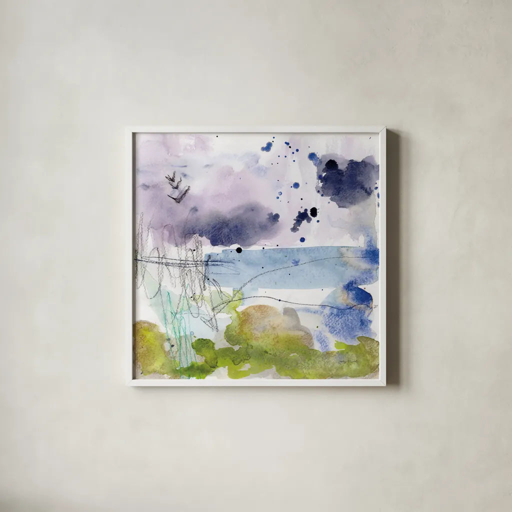 Coastal Storm I by Jocelyn Elizabeth. Shown in a crisp white glass frame for a clean and minimalist style. Available as an archival giclee rolled canvas, fine art paper, or poster print. SKU 101014a.