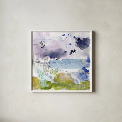 Coastal Storm I by Jocelyn Elizabeth. Shown in a crisp white glass frame for a clean and minimalist style. Available as an archival giclee rolled canvas, fine art paper, or poster print. SKU 101014a.