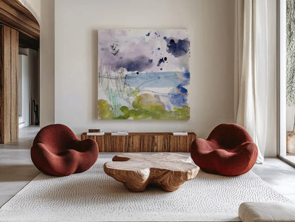 Coastal Storm I by Jocelyn Elizabeth. Shown as extra-large giant wall art in a modern living room. Available as an archival giclee rolled canvas, fine art paper, or poster print. SKU 101014a.