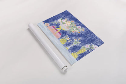 Flower Vases and Books by Jocelyn Elizabeth. shown as a rolled paper print. Available as archival giclee rolled canvas, fine art paper, or poster print. SKU 100967i.