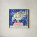 Flower Vases and Books Square by Jocelyn Elizabeth. Shown in a natural wood glass frame for a timeless modern aesthetic. Available as an archival giclee rolled canvas, fine art paper, or poster print. SKU 100969a.