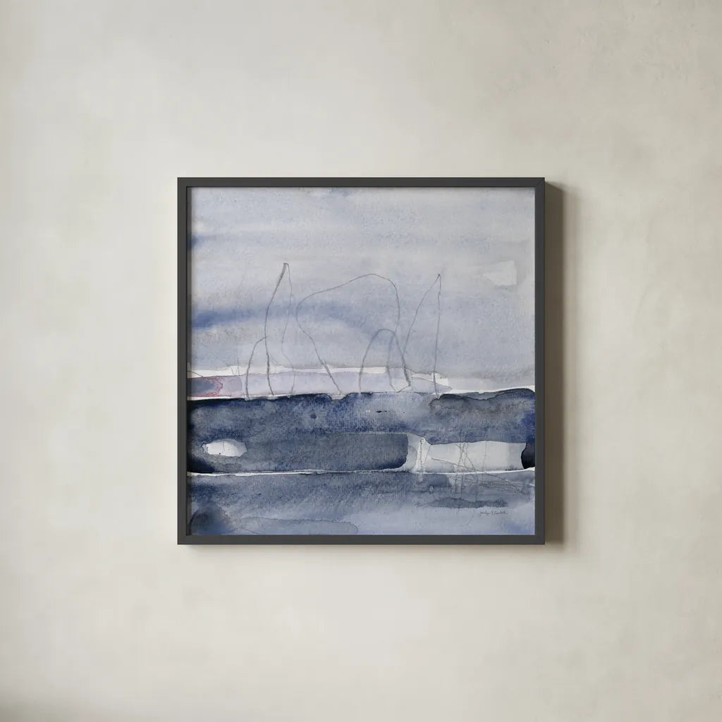 Grey Skies I by Jocelyn Elizabeth. Shown in a sleek black glass frame for a contemporary gallery look. Available as an archival giclee rolled canvas, fine art paper, or poster print. SKU 100330a.