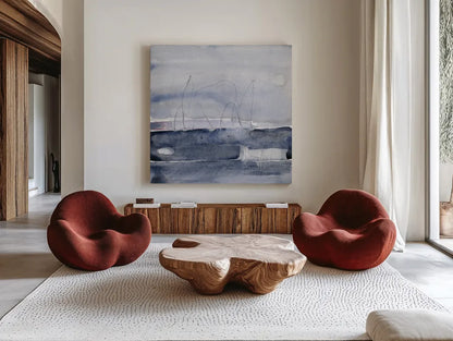 Grey Skies I by Jocelyn Elizabeth. Shown as extra-large giant wall art in a modern living room. Available as an archival giclee rolled canvas, fine art paper, or poster print. SKU 100330a.