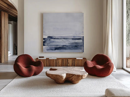 Grey Skies II by Jocelyn Elizabeth. Shown as extra-large giant wall art in a modern living room. Available as an archival giclee rolled canvas, fine art paper, or poster print. SKU 100331a.