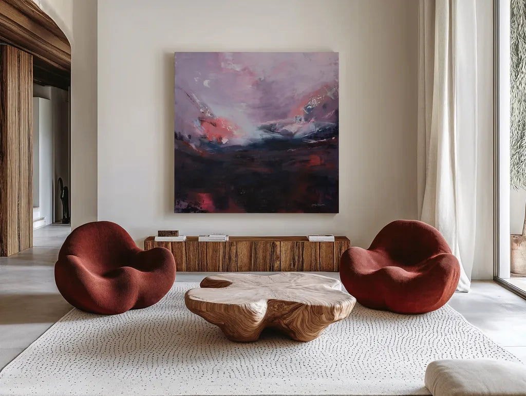 I Dont Know How to Say Goodbye by Jocelyn Elizabeth. Shown as extra-large giant wall art in a modern living room. Available as an archival giclee rolled canvas, fine art paper, or poster print. SKU 94096a.
