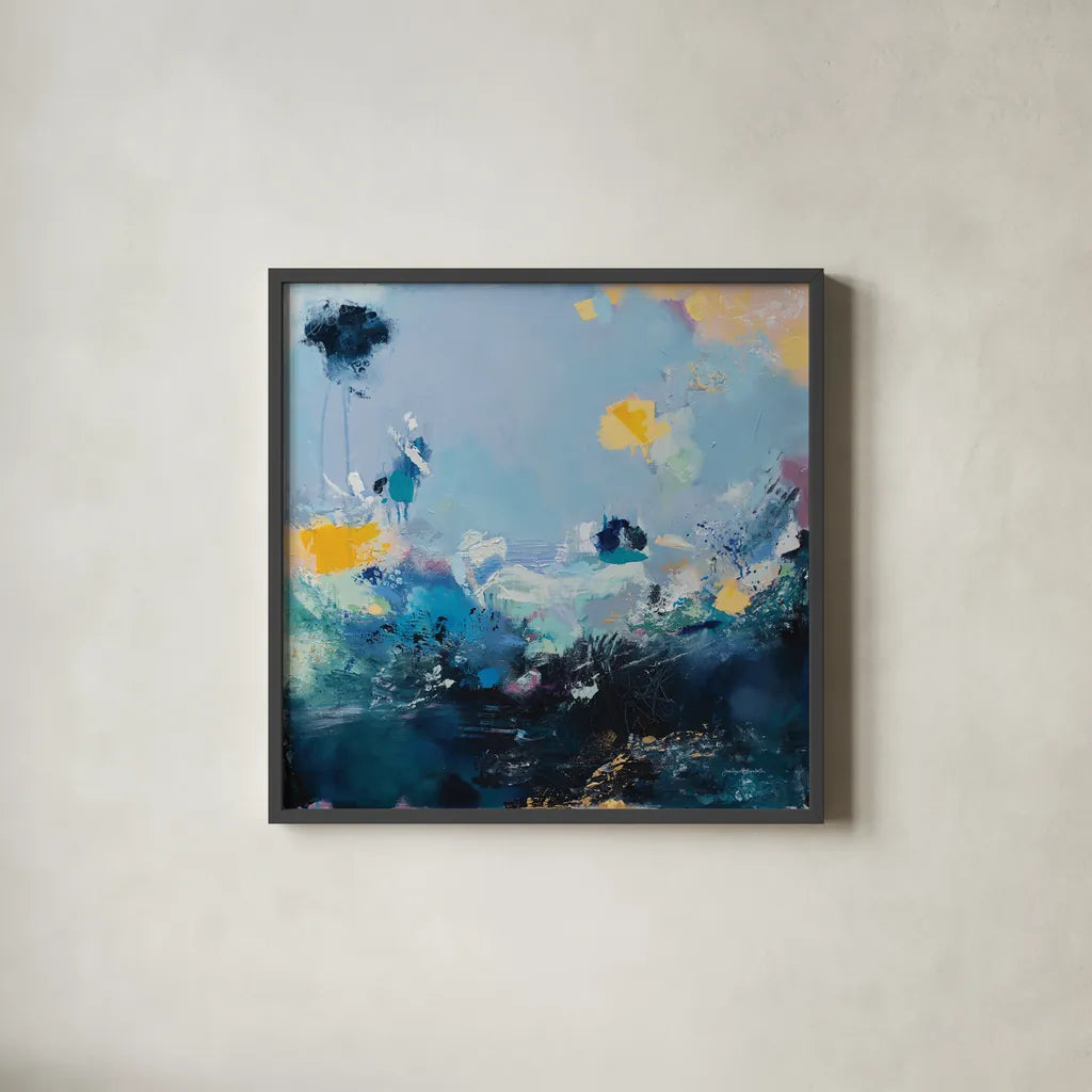 I Should Be Fine By Now by Jocelyn Elizabeth. Shown in a sleek black glass frame for a contemporary gallery look. Available as an archival giclee rolled canvas, fine art paper, or poster print. SKU 94099a.