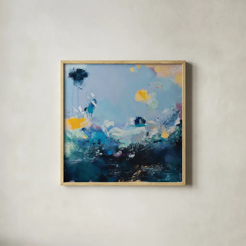 I Should Be Fine By Now by Jocelyn Elizabeth. Shown in a natural wood glass frame for a timeless modern aesthetic. Available as an archival giclee rolled canvas, fine art paper, or poster print. SKU 94099a.