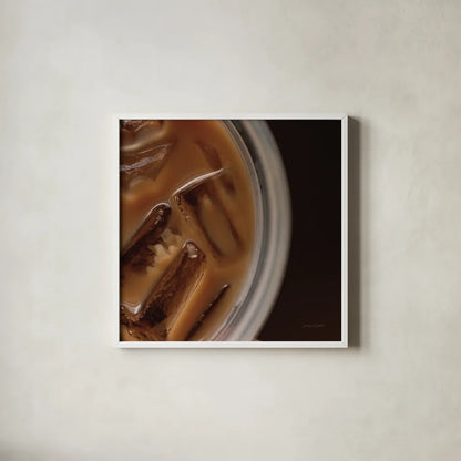 Iced Coffee by Jocelyn Elizabeth. Shown in a crisp white glass frame for a clean and minimalist style. Available as an archival giclee rolled canvas, fine art paper, or poster print. SKU 94036a.