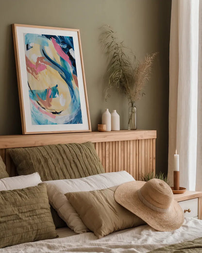 Impression by Jocelyn Elizabeth. shown as a paper print in a natural frame. Available as a archival giclee rolled canvas, fine art paper, or poster print. SKU 100335h.