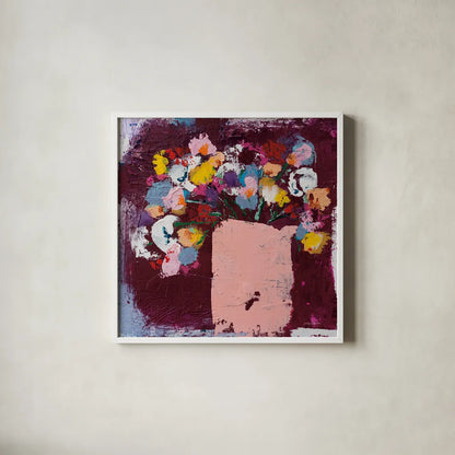 Joy by Jocelyn Elizabeth. Shown in a crisp white glass frame for a clean and minimalist style. Available as an archival giclee rolled canvas, fine art paper, or poster print. SKU 94104a.