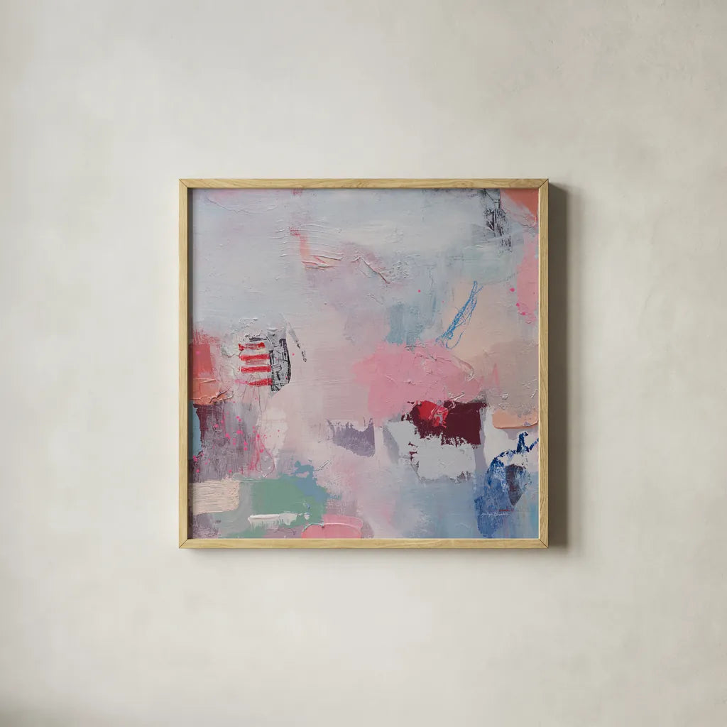 Keep It Between Us by Jocelyn Elizabeth. Shown in a natural wood glass frame for a timeless modern aesthetic. Available as an archival giclee rolled canvas, fine art paper, or poster print. SKU 94751a.