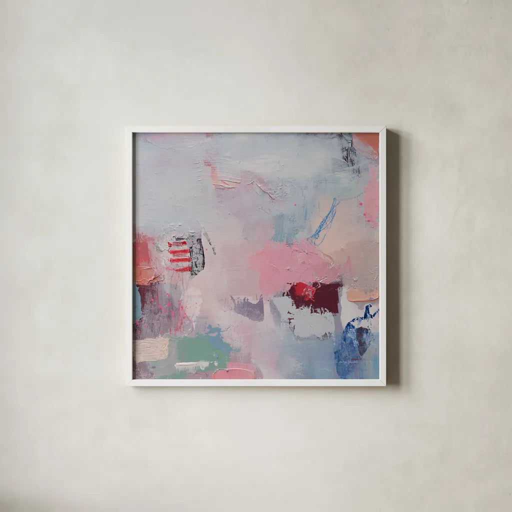 Keep It Between Us by Jocelyn Elizabeth. Shown in a crisp white glass frame for a clean and minimalist style. Available as an archival giclee rolled canvas, fine art paper, or poster print. SKU 94751a.