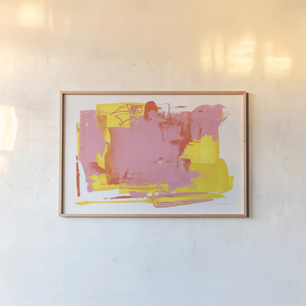 Lemonade Burst by Jocelyn Elizabeth. shown as a paper print in a natural frame. Available as a archival giclee rolled canvas, fine art paper, or poster print. SKU 95423i.
