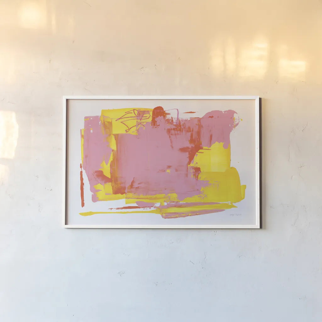 Lemonade Burst by Jocelyn Elizabeth. shown as a paper print in a white frame. Available as a archival giclee rolled canvas, fine art paper, or poster print. SKU 95423i.