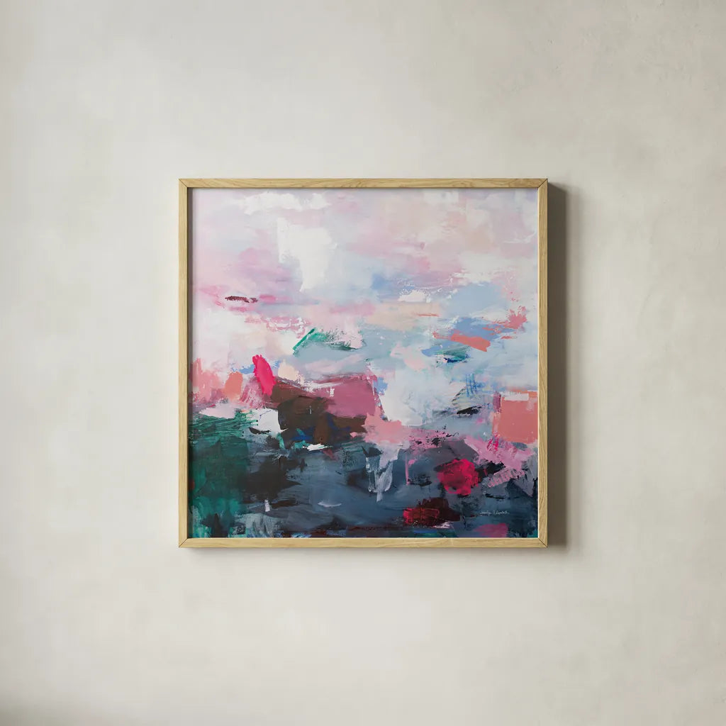 Limitless by Jocelyn Elizabeth. Shown in a natural wood glass frame for a timeless modern aesthetic. Available as an archival giclee rolled canvas, fine art paper, or poster print. SKU 101020a.