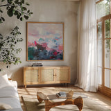 Limitless by Jocelyn Elizabeth. Shown in a natural wood frame in a cozy modern living room. Available as an archival giclee rolled canvas, fine art paper, or poster print. SKU 101020a.