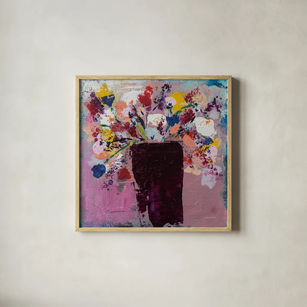 Love by Jocelyn Elizabeth. Shown in a natural wood glass frame for a timeless modern aesthetic. Available as an archival giclee rolled canvas, fine art paper, or poster print. SKU 94105a.