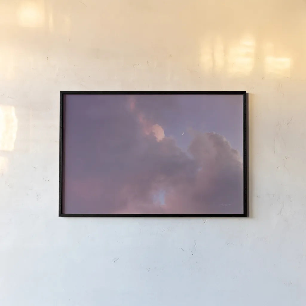 Moonset by Jocelyn Elizabeth. shown as a paper print in a black flame. Available as a archival giclee rolled canvas, fine art paper, or poster print. SKU 94041i.