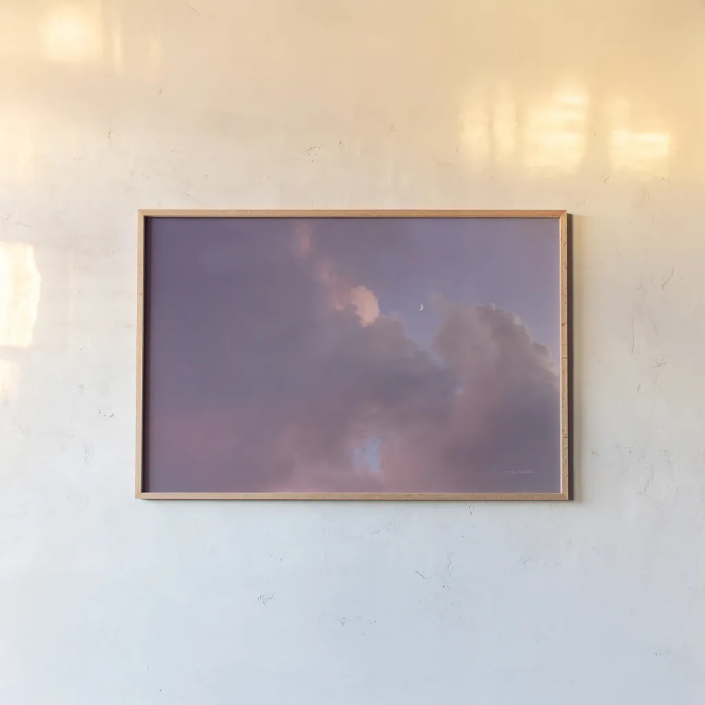 Moonset by Jocelyn Elizabeth. shown as a paper print in a natural frame. Available as a archival giclee rolled canvas, fine art paper, or poster print. SKU 94041i.