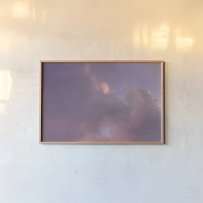 Moonset by Jocelyn Elizabeth. shown as a paper print in a natural frame. Available as a archival giclee rolled canvas, fine art paper, or poster print. SKU 94041i.