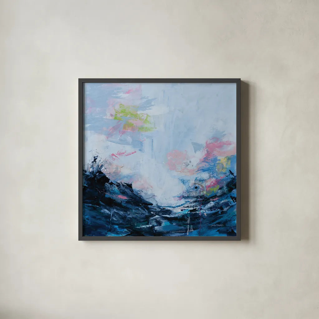 My Body Moves by Jocelyn Elizabeth. Shown in a sleek black glass frame for a contemporary gallery look. Available as an archival giclee rolled canvas, fine art paper, or poster print. SKU 101021a.