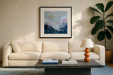 My Body Moves by Jocelyn Elizabeth. Displayed in a glass frame with matte in a clean modern living room. Available as an archival giclee rolled canvas, fine art paper, or poster print. SKU 101021a.