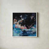 Night Swim by Jocelyn Elizabeth. Shown in a crisp white glass frame for a clean and minimalist style. Available as an archival giclee rolled canvas, fine art paper, or poster print. SKU 94752a.