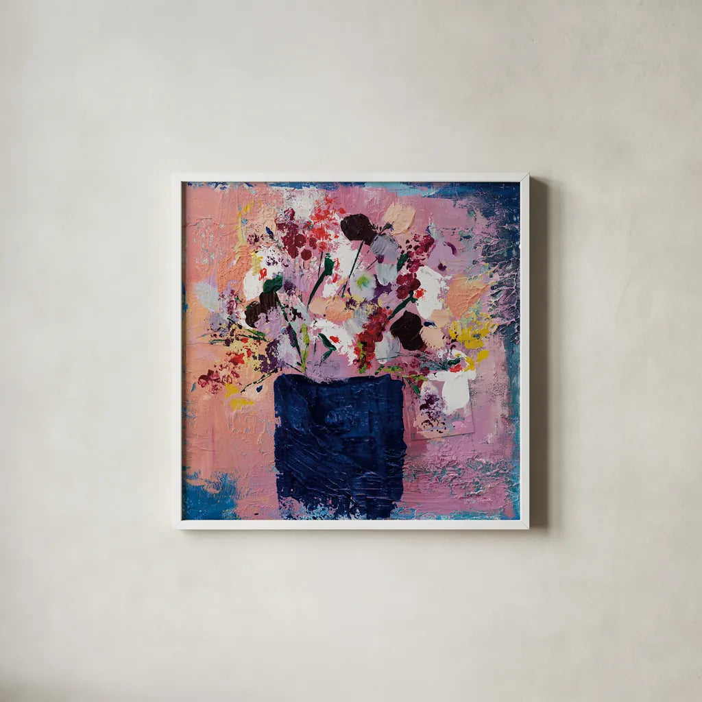 Peace by Jocelyn Elizabeth. Shown in a crisp white glass frame for a clean and minimalist style. Available as an archival giclee rolled canvas, fine art paper, or poster print. SKU 94659a.