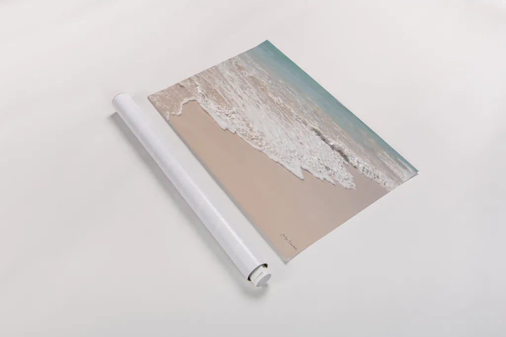 Pink Sand Shoreline by Jocelyn Elizabeth. shown as a rolled paper print. Available as archival giclee rolled canvas, fine art paper, or poster print. SKU 100325i.