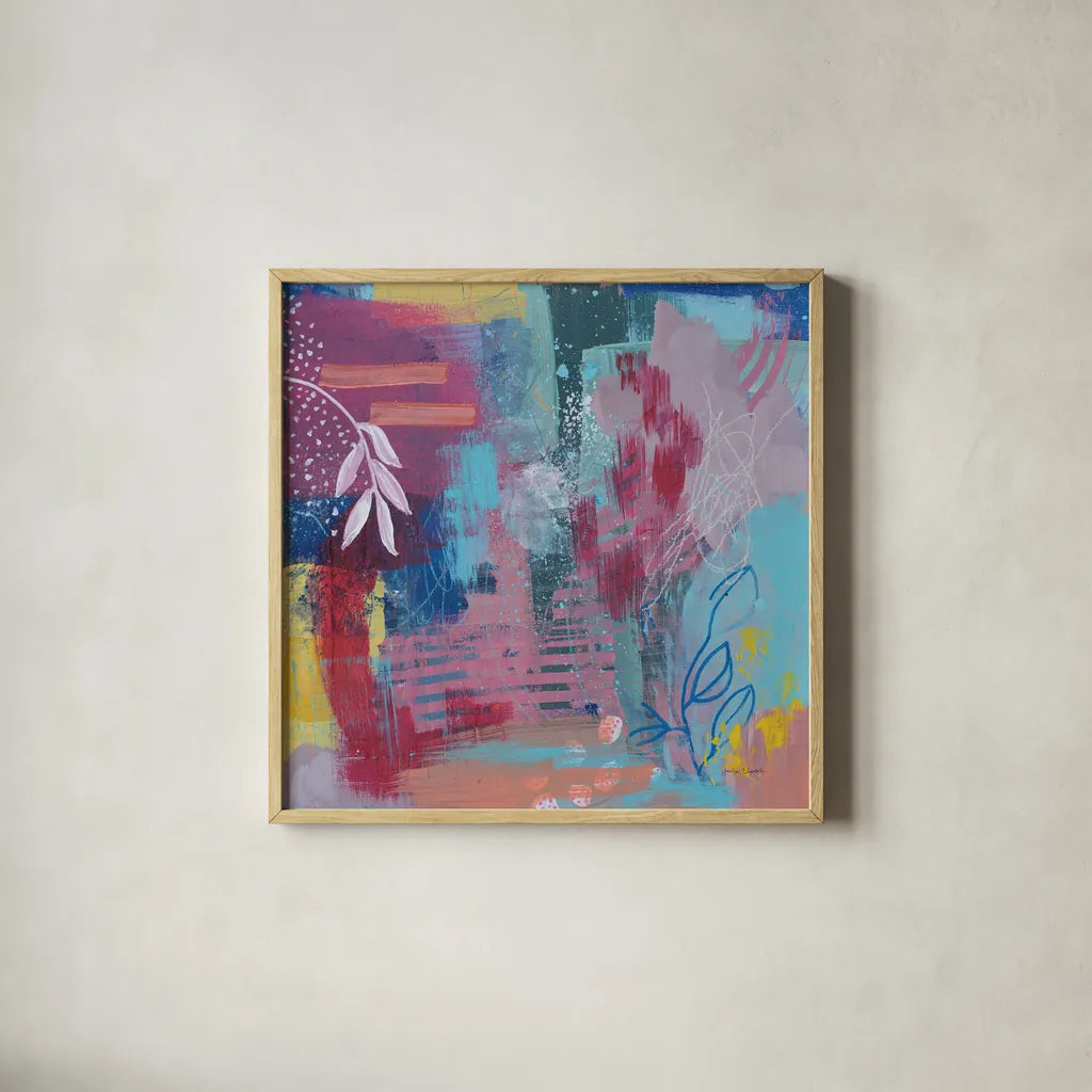 Play Board by Jocelyn Elizabeth. Shown in a natural wood glass frame for a timeless modern aesthetic. Available as an archival giclee rolled canvas, fine art paper, or poster print. SKU 94115a.