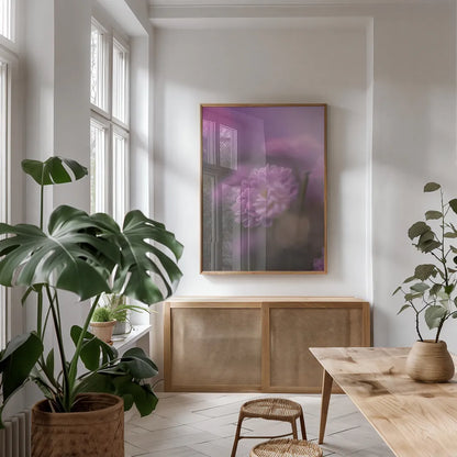 Purple Haze by Jocelyn Elizabeth. shown as a print in a natural wood frame in a dining room. Available as a archival giclee rolled canvas, fine art paper, or poster print. SKU 94031h.